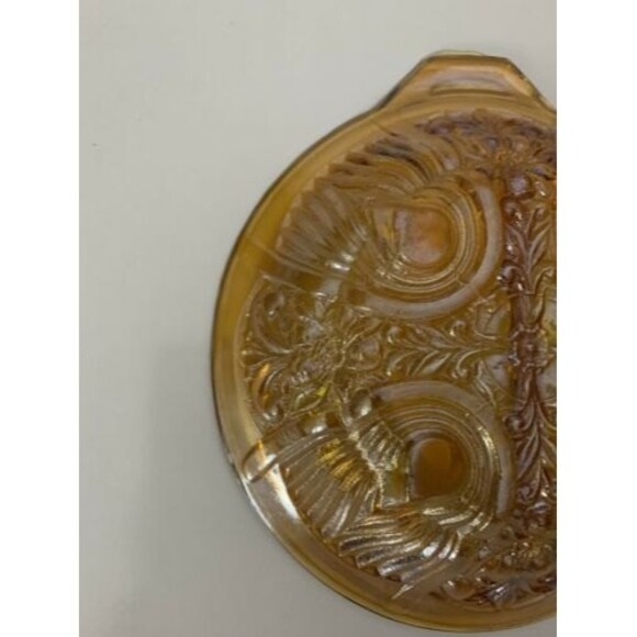 Canival Glass Irridescent Amber Divided Dish Serving Bowl Plate Vintage - Picture 8 of 12